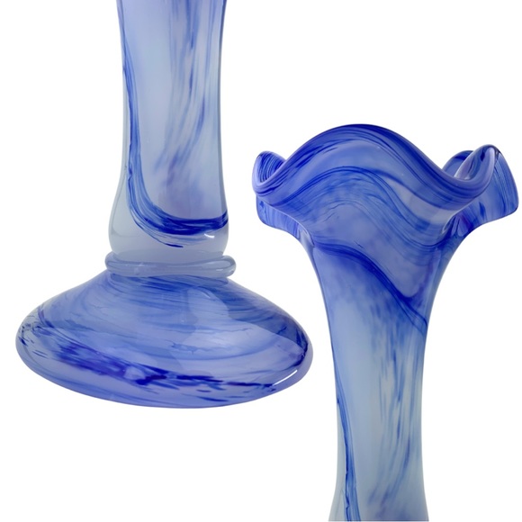 Hand blown Swung Glass Vase Blue Watercolor Design - Picture 4 of 7